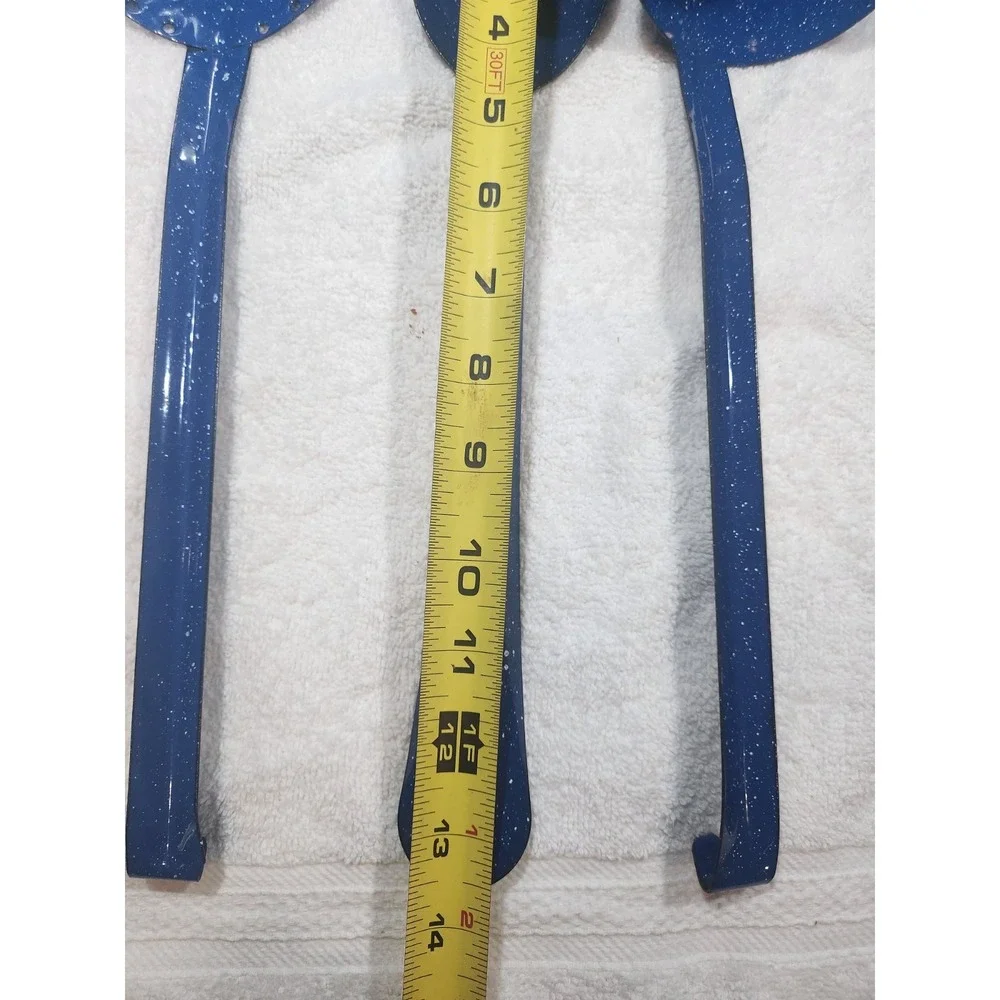 Vintage~Enamel lot~chuckwagon~blue metal splatterware~Skimmer~ Ladle~2 Spoons